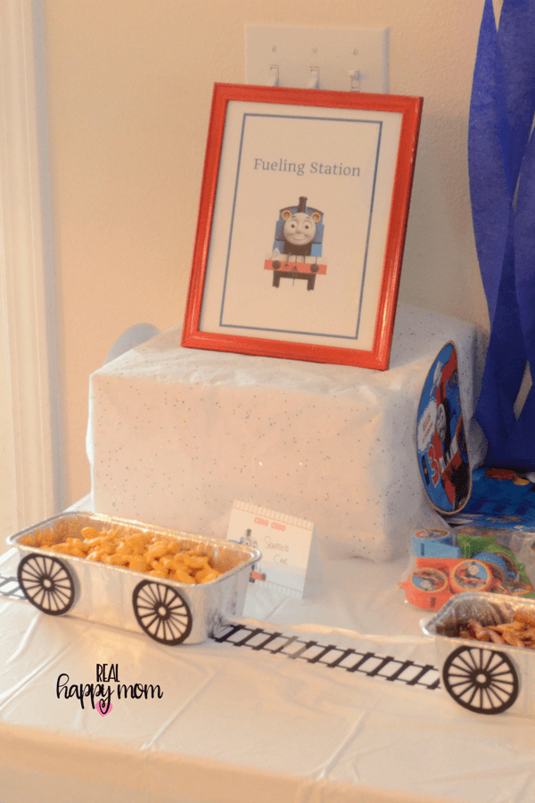 Thomas the train theme birthday party food table
