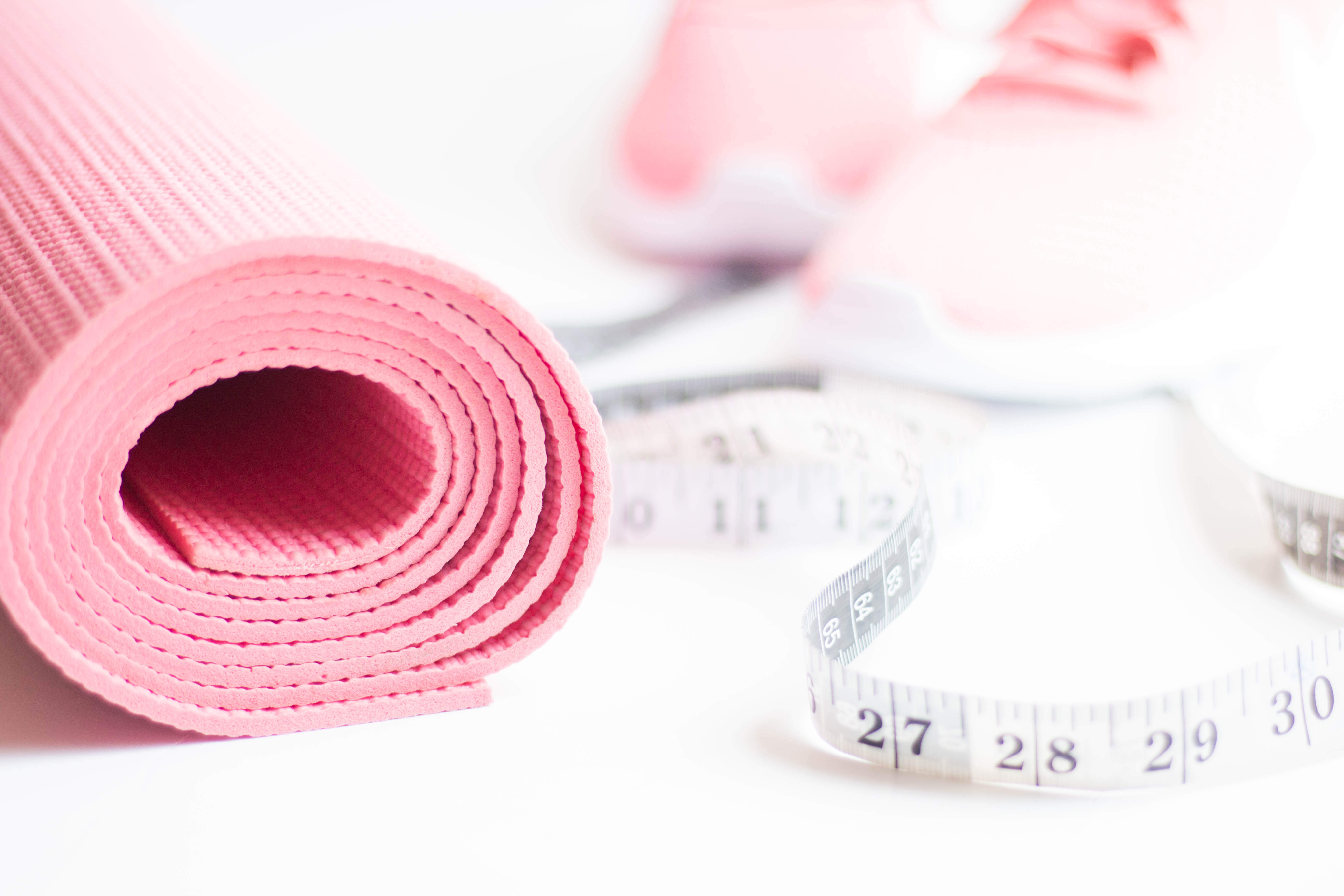 Yoga mat and measuring tape. Luara from Mom Connection helps help moms lose weight and talking about why moms have a hard time losing weight.